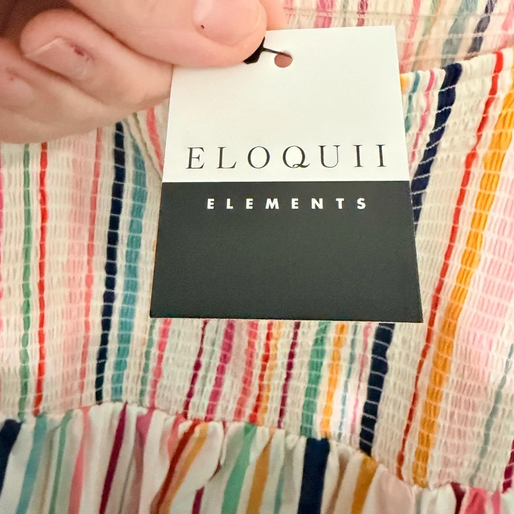 Eloquii Elements Rainbow Stripe Smocked Puff Sleeve Mini Dress Size 16 NWT - Picture 6 of 7